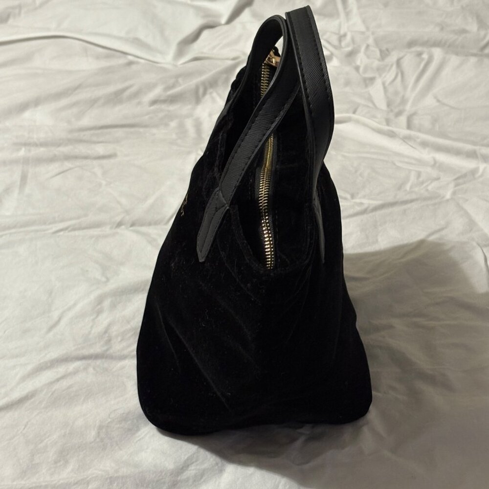 Scout Velvet Black Mini Tote With Dual Handles & Gold Quilted Interior Zip Close - Picture 5 of 15